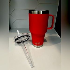 Yeti 30 oz tumbler, red and chrome with straw